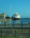 Our ship is docked in Cherbourg behind lots of fences